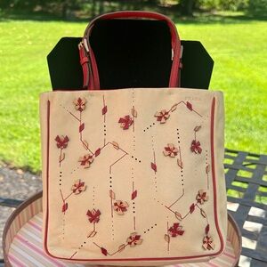 Prada Beige and Burgundy leather mini  Tote Bag